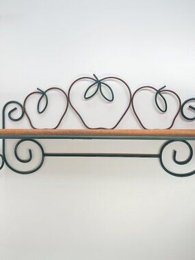 Vtg Wood Metal Apple Wall Shelf Cottagecore Farmhouse Farm Country Teacher